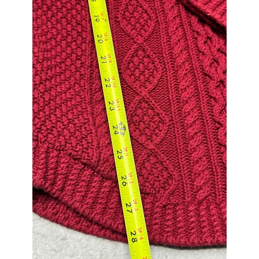 LL Bean Signature Red chunky Cable Knit Cotton Sweater Side Zip Womens‎ Medium